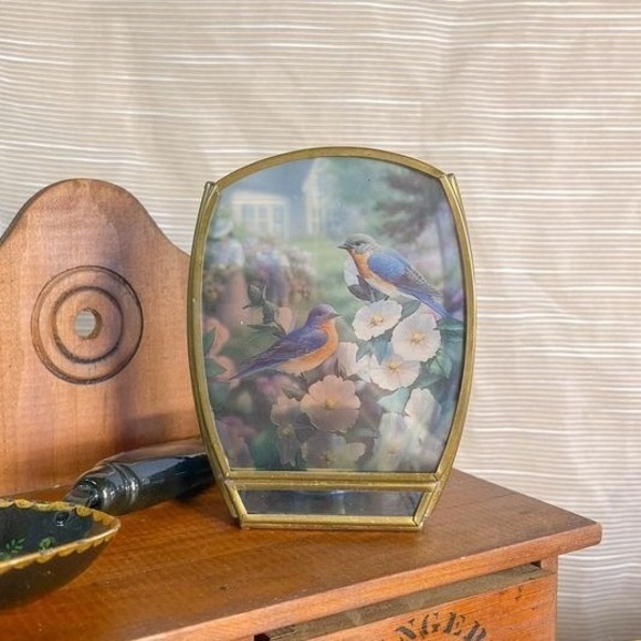 Enesco Other - Vintage Brass and Glass Enesco Bird Scene Tea Light Candle Holder